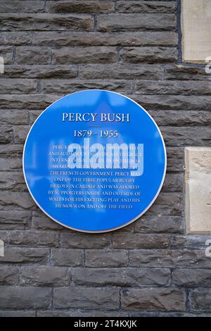 Targa commemorativa Percy Bush Canton Cardiff Galles del Sud Regno Unito Foto Stock