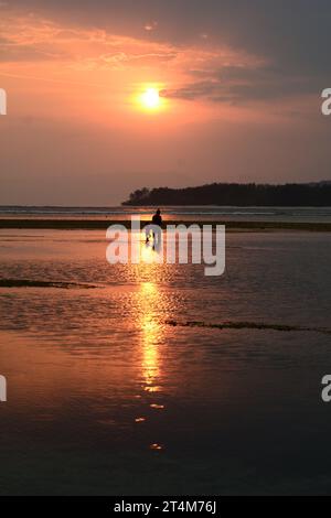 Silhouette al tramonto. Gili Air. Isole minori della Sunda. Provincia occidentale di Nusa Tenggara. Indonesia Foto Stock