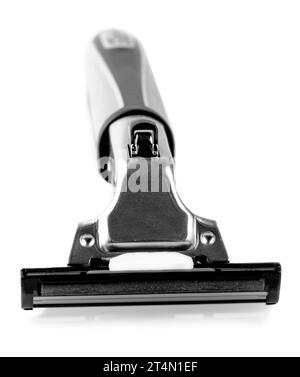 Nuove lame di rasoio isolate su sfondo bianco Foto Stock