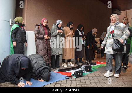 L'Aia, Paesi Bassi. 29 ottobre 2023. Migliaia di persone partecipano a una manifestazione a sostegno dei palestinesi a l'Aia, nei Paesi Bassi, il 29 ottobre 2023. (Foto di Mouneb Taim/INA Photo Agency/Sipa USA) credito: SIPA USA/Alamy Live News Foto Stock