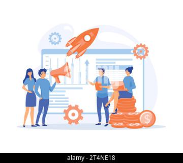 Business marketing, Professional marketers service, advertising business, Worldwide networking, flat Vector Modern Illustration Illustrazione Vettoriale