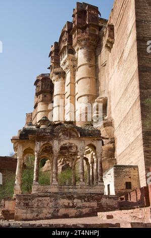 Forte di Mehrangarh, mura esterne, Jodhpur, Rajasthan, India Foto Stock