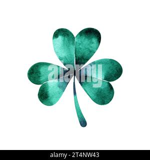 Trifoglio trifolium verde acquerello. Festa irlandese, il giorno di San Patrizio. Trifoglio trifolium verde acquerello. Vacanze irlandesi. Illustrazione per il messaggio di saluto Foto Stock