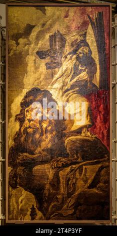 Ambulatorio della Cattedrale VIC con dipinti originali restaurati di Josep Maria Sert prima dell'incendio del 1936 (Vic, Barcellona, Catalogna, Spagna) Foto Stock