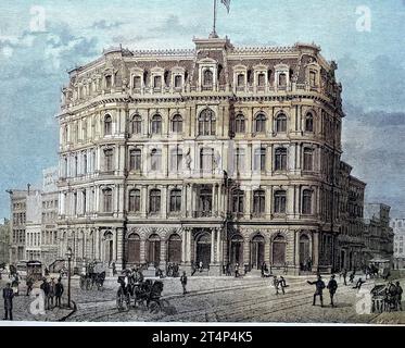 DAS Gebäude der New Yorker Staatszeitung, der Arbeitspalast a New York, Amerika, Reproduktion eines Bildes, Holzschnitt aus dem Jahr 1881, digitalrestauriert, Historisch / l'edificio del quotidiano statale di New York, il palazzo di lavoro a New York, America, riproduzione di un'immagine, taglio di legno dell'anno 1881, digitale migliorato, storico Foto Stock