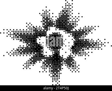 Esplosione a mezzitoni con raggi con texture a punti. Pop art in stile fumetto con motivo circolare. Illustrazione retrospettiva vettoriale Illustrazione Vettoriale