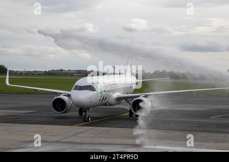 Zaventem, Belgio. 1 novembre 2023. La figura mostra l'inaugurazione ufficiale del nuovo Airbus A320 Neo da Brussels Airlines, mercoledì 01 novembre 2023, a Zaventem. BELGA PHOTO NICOLAS MAETERLINCK Credit: Belga News Agency/Alamy Live News Foto Stock