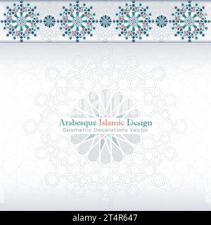 Collezione di motivi ornamentali arabi senza cuciture. Insieme di sfondi vettoriali affiancati arabeschi. Ornamenti astratti a colori. Illustrazione Vettoriale