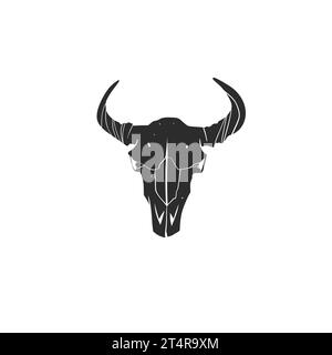 Collezione grafica astratta e vettoriale disegnata a mano di toro mistico ed esoterico e cranio di mucca, isolato su sfondo bianco. Toro teschio Illustrazione Vettoriale