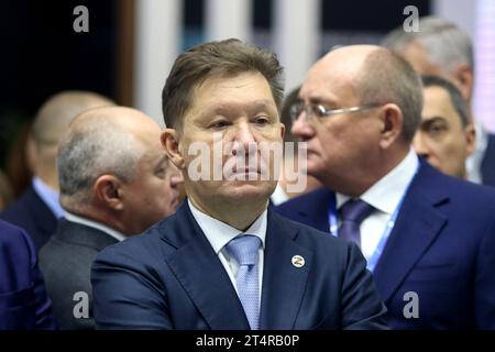 San Pietroburgo, Russia. 1 novembre 2023. Alexey Miller, presidente del Consiglio di amministrazione di Gazprom, partecipa alla 12th St Petersburg International gas Forum (PMGF 2023) a San Pietroburgo. (Foto di Maksim Konstantinov/SOPA Images/Sipa USA) credito: SIPA USA/Alamy Live News Foto Stock