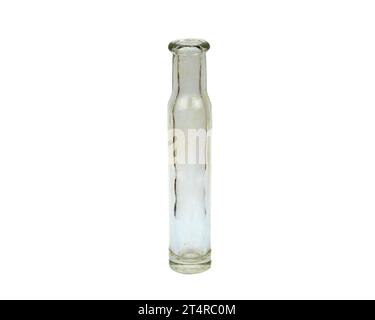 Flacone medico vintage piccolo in vetro trasparente isolato con sfondo bianco Foto Stock