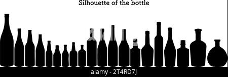 Set silhouette di bottiglie di sake, una bottiglia di sake e una bottiglia di birra o una bottiglia di vino o una bottiglia di whisky, illustrazione vettoriale Illustrazione Vettoriale