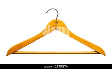 Gancio in legno singolo ritagliato su bianco. Foto Stock