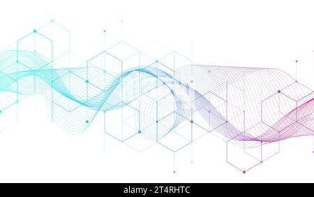 Illustrazione vettoriale di tecnologia moderna con griglia quadrata. Il modello di banner della tecnologia cubica la texture. Astrazione geometrica digitale con linee e punti Illustrazione Vettoriale