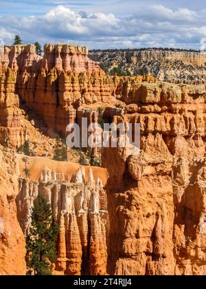 Strane e bizzarre, guglie e pinnacoli, noti come hoodoo lungo il bordo del Paunsaugunt Plateau nel Bryce Canyon National Park nello Utah Foto Stock