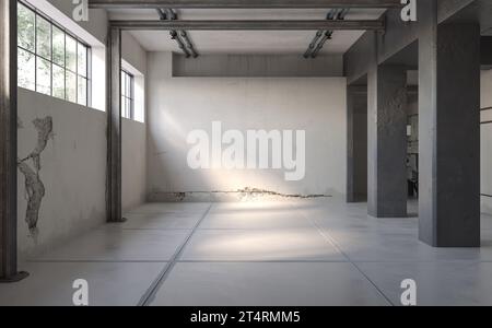 Stile industriale di design di interni vuoti con pareti grunge, stile loft, rendering 3d. Foto Stock
