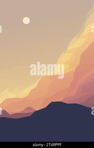 montagne al tramonto in un paesaggio di colore arancione Illustrazione Vettoriale