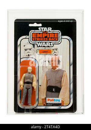 1980 Palitoy Star Wars Empire colpisce indietro 41 personaggio giocattolo cardato Lobot Back-B AFA 80 Near Mint Condition Foto Stock