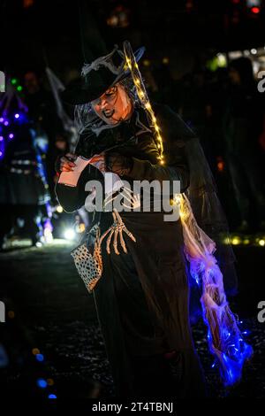 Halloween Witch, Parade of Lost Souls, Vancouver, British Columbia, Canada Foto Stock
