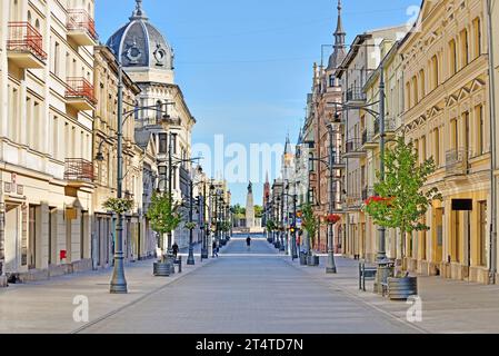 Piotrkowska Street, Lodz, Polonia, vista sulla strada principale della città di Lodz. Foto Stock