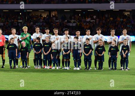 Perth, Australia. 1 novembre 2023. La squadra di calcio femminile cinese di Taipei si vede durante la partita di calcio femminile del secondo turno di qualificazione olimpica dell'AFC 2024 tra Australia e Taipei cinese tenutasi al Perth Rectangular Stadium. Punteggio finale Australia 3:0 Chinese Taipei. Credito: SOPA Images Limited/Alamy Live News Foto Stock