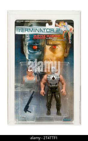 1991 Kenner Terminator 2 serie 1 Battle Damaged Terminator Carded Action Figure AFA 80 Near Mint Condition Foto Stock