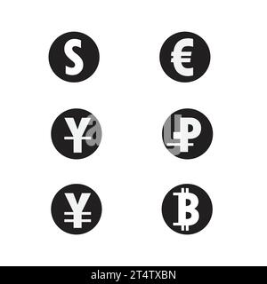 Icone modificabili per il cambio di valuta e valuta, isolate su sfondo bianco, illustrazione vettoriale piatta Illustrazione Vettoriale