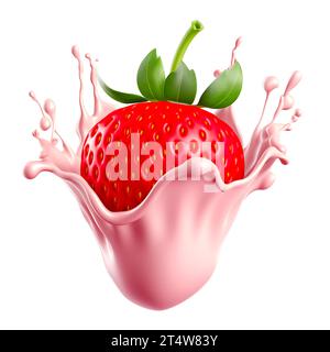 fragole fresche e yogurt isolati Foto Stock