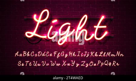 Alfabeto inglese scritto a mano al neon. Font retro. Maiuscole e minuscole. Illustrazione vettoriale Illustrazione Vettoriale