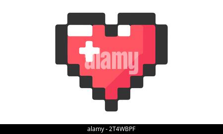 Pixel art Heart. Amore e valentine. Icona del cuore del gioco. Illustrazione Vettoriale
