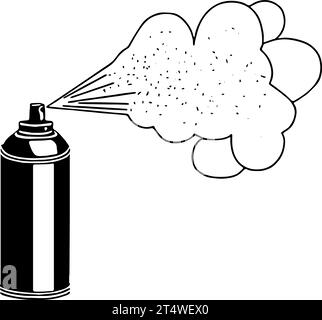 Bomboletta spray con nuvole di polvere e particelle su sfondo bianco. Illustrazione Vettoriale