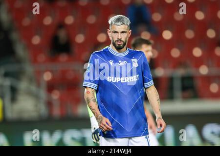 Kristoffer Velde di Lech Poznan visto durante la partita di calcio Ekstraklasa del 2023-24 tra Cracovia Krakow e Lech Poznan allo Stadio Cracovia. Punteggio finale; Cracovia Krakow 1:1 Lech Poznan. (Foto di Grzegorz Wajda/SOPA Images/Sipa USA) credito: SIPA USA/Alamy Live News Foto Stock