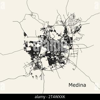 Mappa stradale vettoriale dettagliata di al Madinah al Munawwarah, Arabia Saudita. Illustrazione Vettoriale