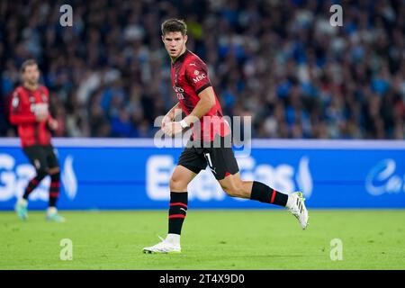 Marco Pellegrino del Milan durante la partita di serie A Tim tra il Napoli e il Milan allo Stadio Diego Armando Maradona il 29 ottobre 2023 a Napoli Foto Stock