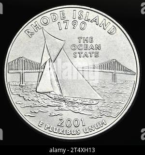 US commemorative State Quarter Dollar : Rhode Island (1790) The Ocean State Foto Stock