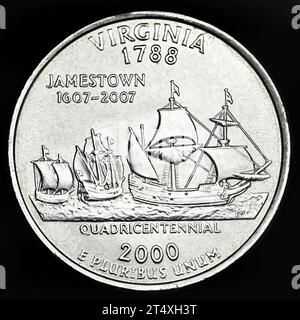 Dollaro USA commemorativo del quarto di stato : Virginia (1788) Jamestown Foto Stock