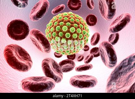 Virus nel flusso sanguigno. illustrazione 3d. Foto Stock