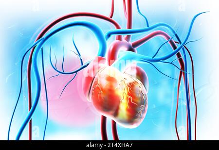 Vasi sanguigni cardiaci umani su background medico. illustrazione 3d. Foto Stock
