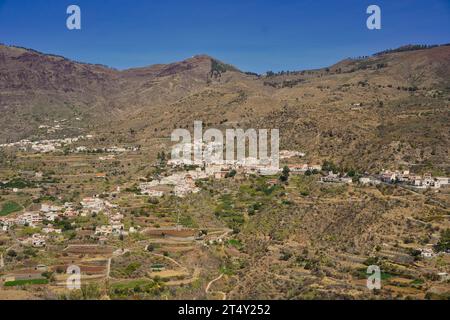 La città di Tejeda, situata nel centro di Gran Canaria. È considerata una delle città più belle della Spagna Foto Stock