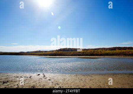 Paesaggio balneare autunnale in Iowa in una luminosa giornata autunnale Foto Stock