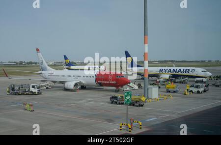 Flugzeuge, Norwegian Air, Ryan Air, Rollfeld, Flughafen BER, Berlin-Brandenburg, Deutschland *** Aircraft, Norwegian Air, Ryan Air, Tarmac, aeroporto BER, Berlino Brandeburgo, Germania Foto Stock