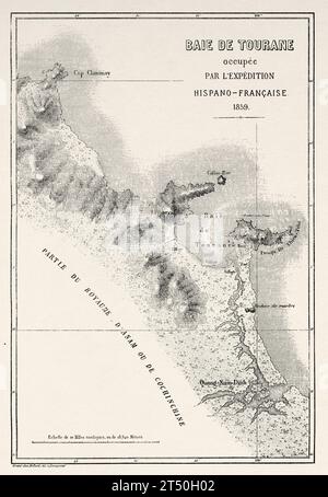 Baia di Tourane occupata dalla spedizione francese Hispano nel 1859, Tourane. Vietnam. Indocina. Incisione del vecchio XIX secolo da le Tour du Monde 1860 Foto Stock