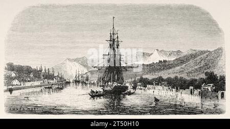 Il porto di Gravosa vicino a Dubrovnik, sulla costa dalmata, Croazia. Europa. Viaggio in Albania e Montenegro nel 1858 dell'esploratore francese Guillaume Lejean. Incisione del vecchio XIX secolo da le Tour du Monde 1860 Foto Stock