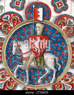 Simon de Montfort, vi conte di Leicester (1208 circa – 4 agosto 1265). De Montfort era un nobile di origine normanna francese e un membro della parìa inglese, che guidò l'opposizione baronale al governo di Enrico III d'Inghilterra, culminando nella seconda guerra dei baroni. Disegno di una vetrata colorata trovata nella Cattedrale di Chartres, 1250 circa Foto Stock