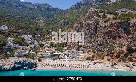 Vista aerea della spiaggia di Kira Panagia a Karpathos, Grecia Foto Stock