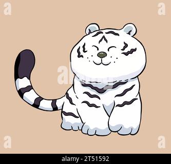 Disegnato a mano White Tiger Cartoon Doodle Art Illustrazione Vettoriale