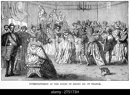 Incisione dell'intrattenimento alla corte di Enrico III di Francia pubblicato nel 1887 Foto Stock