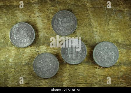 di valuta pre-decimale, sterline, scellini e pence Foto Stock
