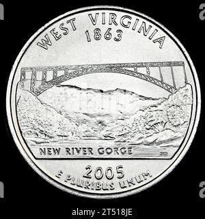 US commemorative State Quarter Dollar : West Virginia (1863) New River Gorge Foto Stock