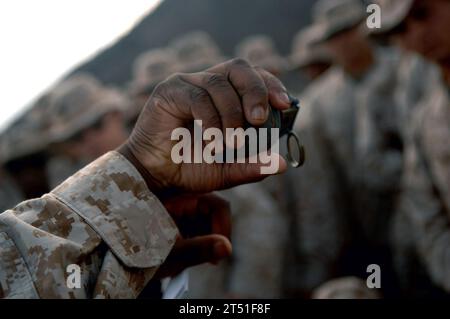 3rd LAAD, AT-4, Camp Lemonier, Gibuti, campo di tiro, HOA, M67 Fragment Grenade, m203, Marines Foto Stock